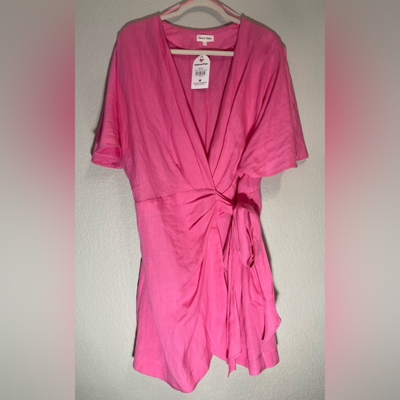 Aaron & Amber Boutique Pink Wrap Dress NWT Linen Large boutique Summer $69 - Picture 5 of 8
